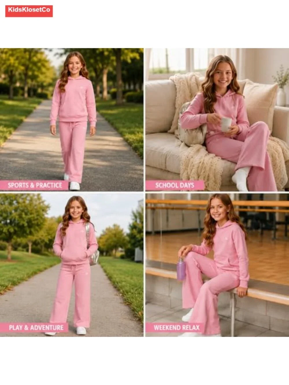 Girls 2-Piece Fleece Hoodie & Wide Leg Sweatpants Set